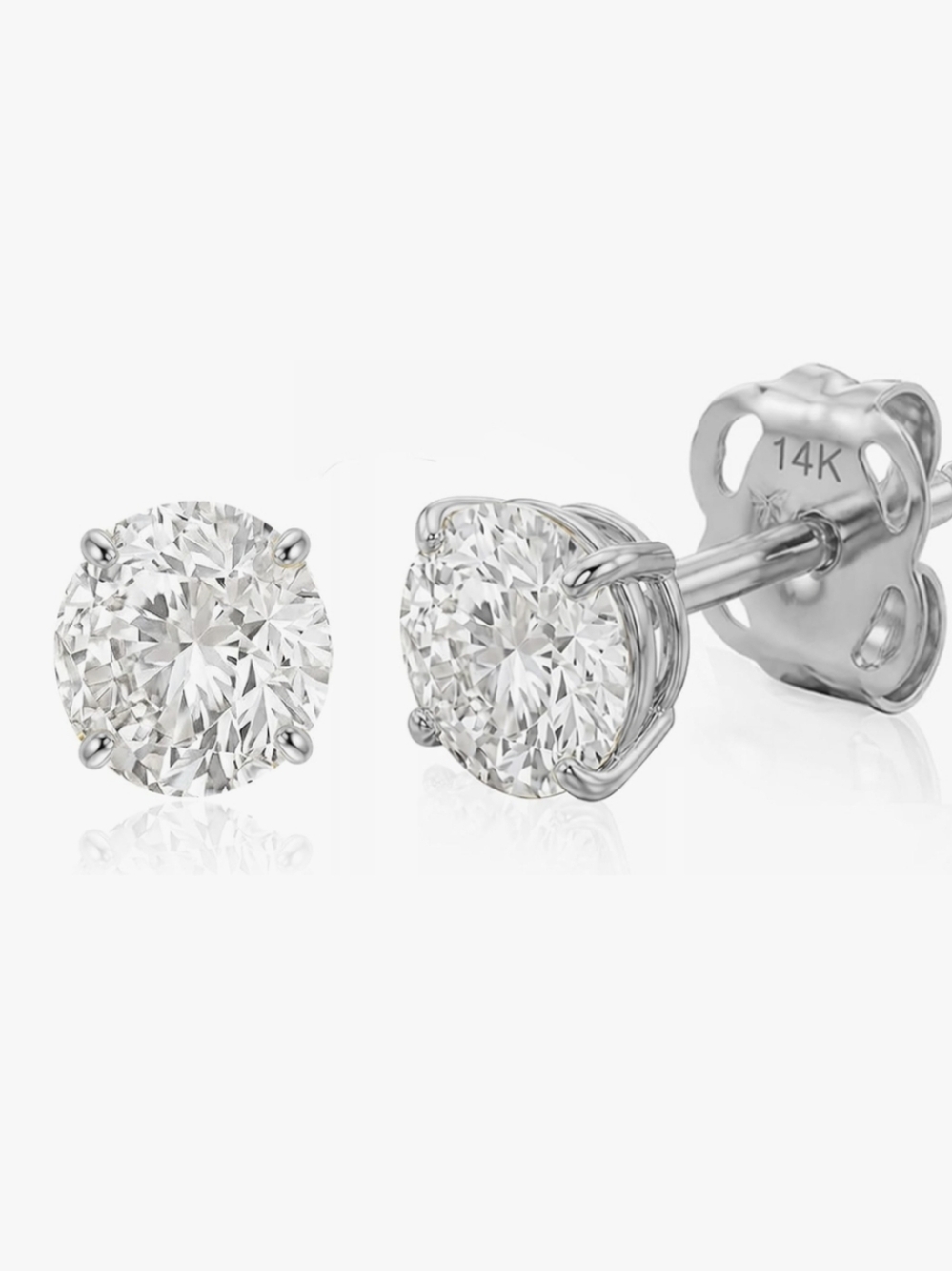 14K White Gold Round Clear Stones Cz  Stud Earrings 4 Mm - White